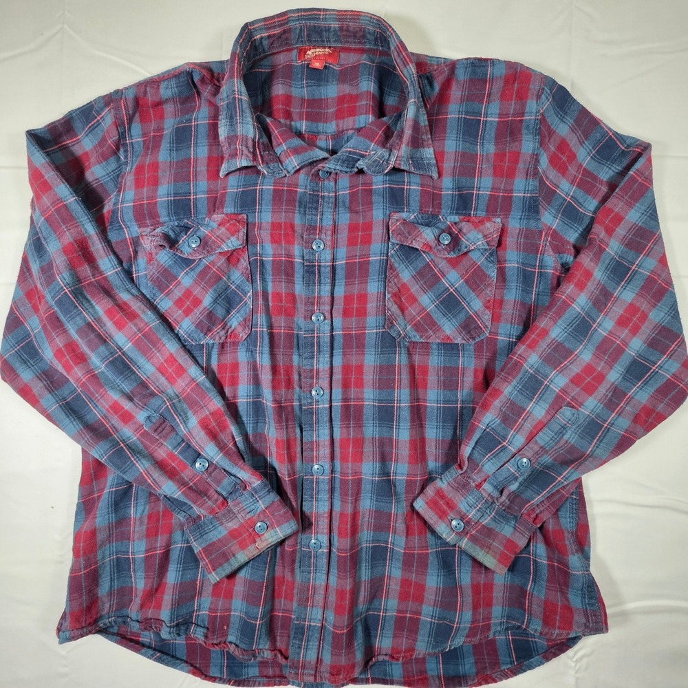 Arizona Jean Co Mens XXL Red Blue Plaid Flannel Button Down Shirt Long Sleeve